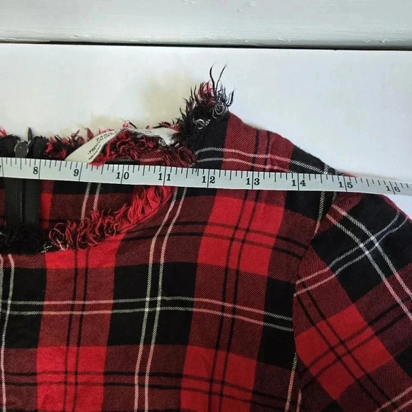 Zara black and red plaid distressed fringe punk holiday maxi dress sz M - Picture 5 of 9